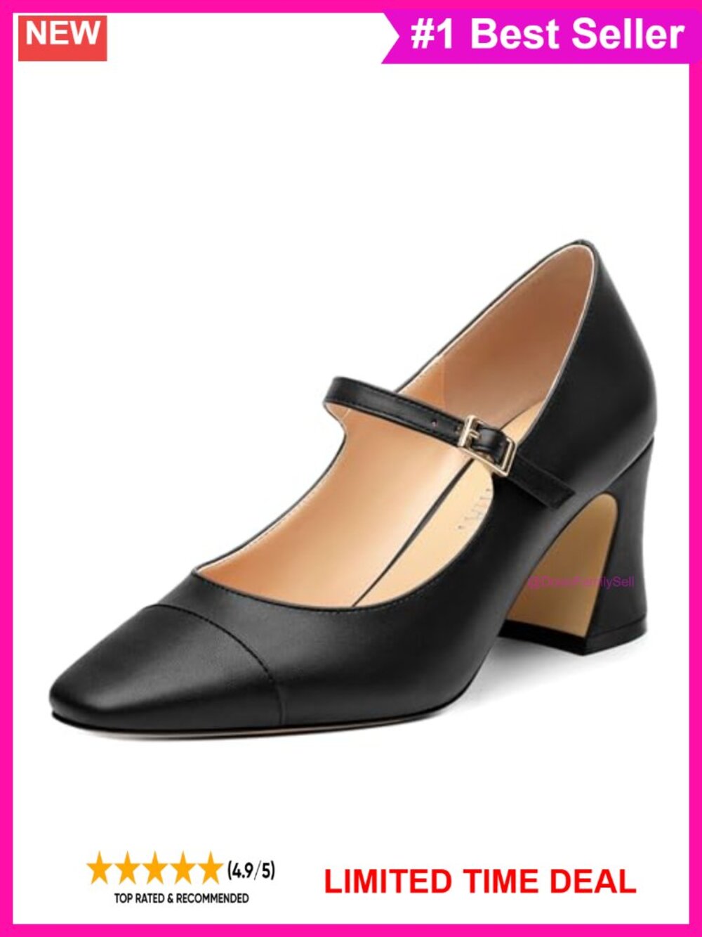 Square Toe Mary Jane Chunky Block Heel Pumps Patent Leather